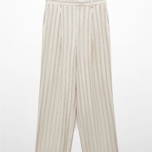 Mango Cream Striped Trousers